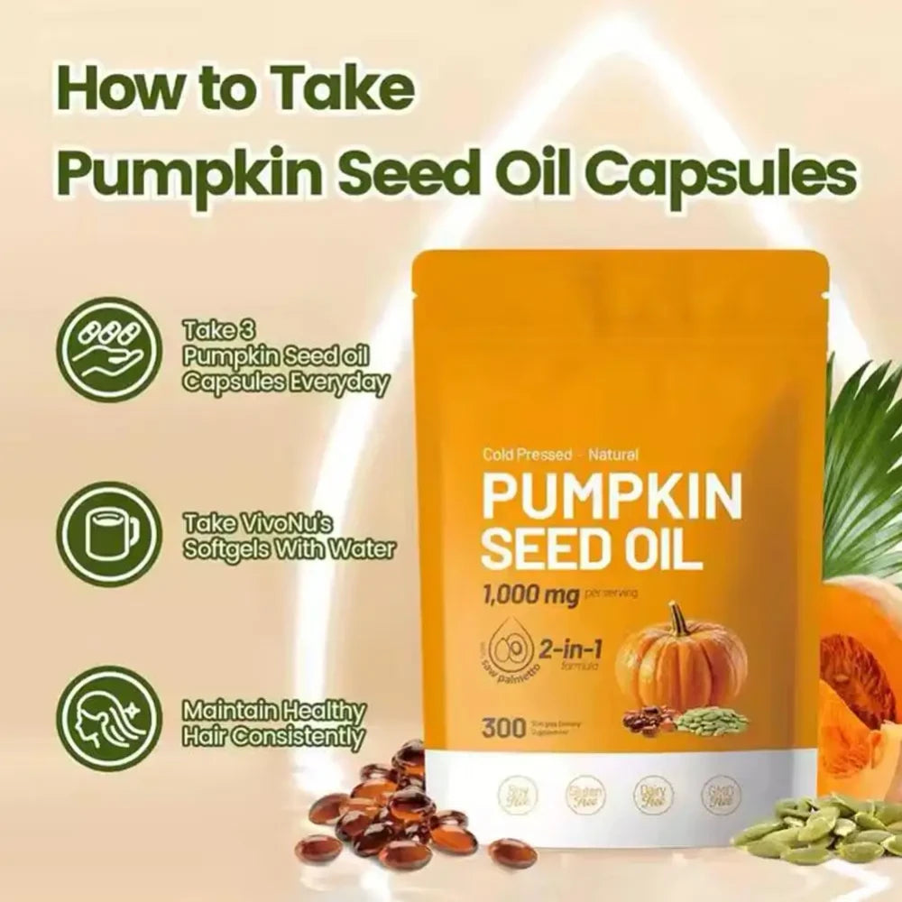 Cápsulas Aceite de Semilla de Calabaza - Salud Vejiga, Cabello  y Próstata