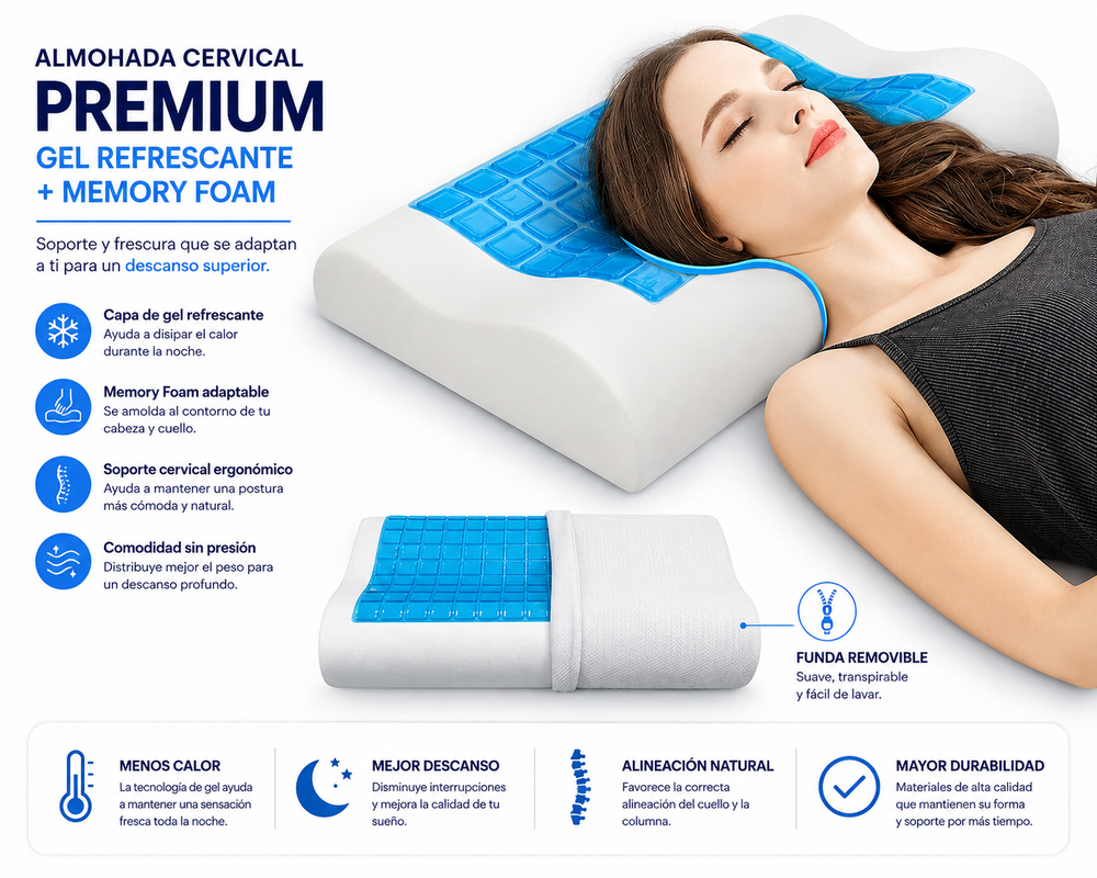 ALMOHADA CERVICAL PREMIUM - GEL + MEMORY FOAM